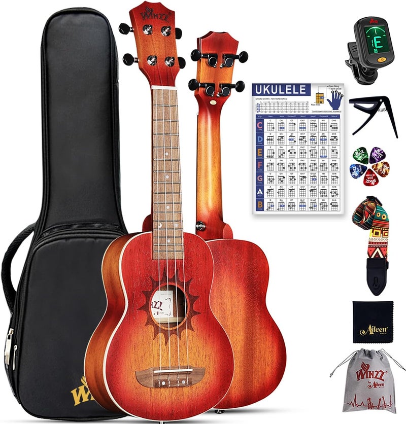 Winzz Soprano Ukulele for Kids and Adults Beginner, 21 Inch Mahogany Ukelele Starter Kit with Chord Chart and Capo, Unique Design Gifts - Image 1
